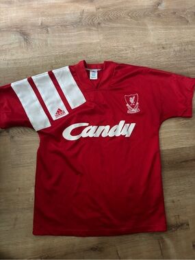 adidas Red and White Liverpool Candy Football Jersey